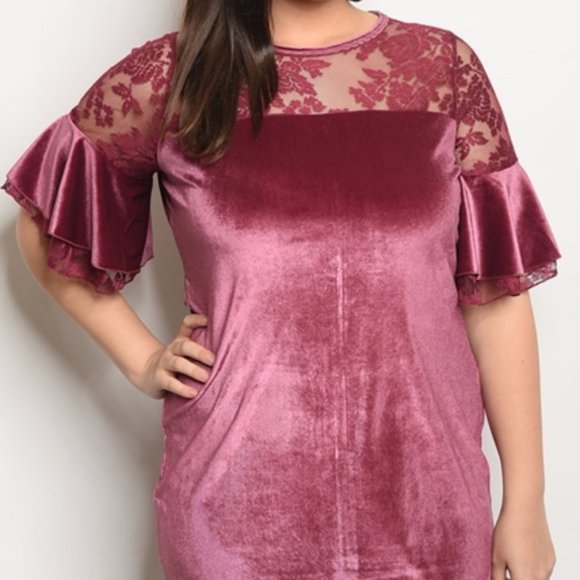 Pink Velvet Dress 1XL, 2XL, 3XL - Picture 4 of 6